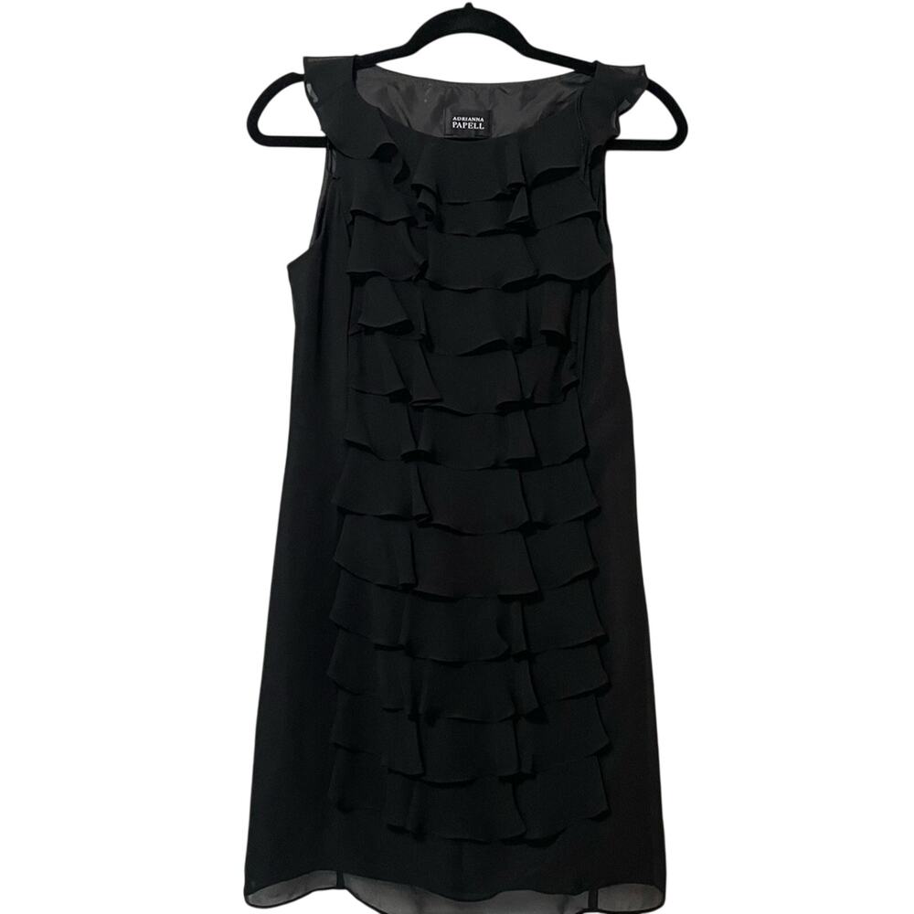 Adrianna Papell Black Ruffled Layered Mini Formal Dress Womens XS Cocktail Party